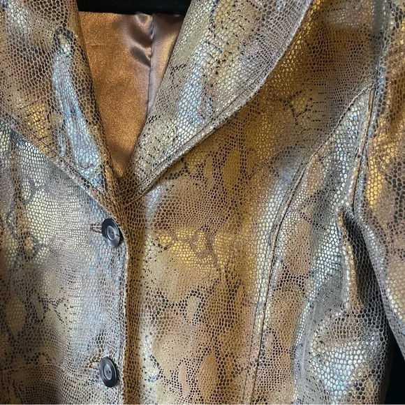 Vintage Womens Snake Print Coat Trench Style Leather Jacket Sz 12 - Picture 2 of 5